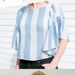 American Eagle blue/white striped bell sleeve top